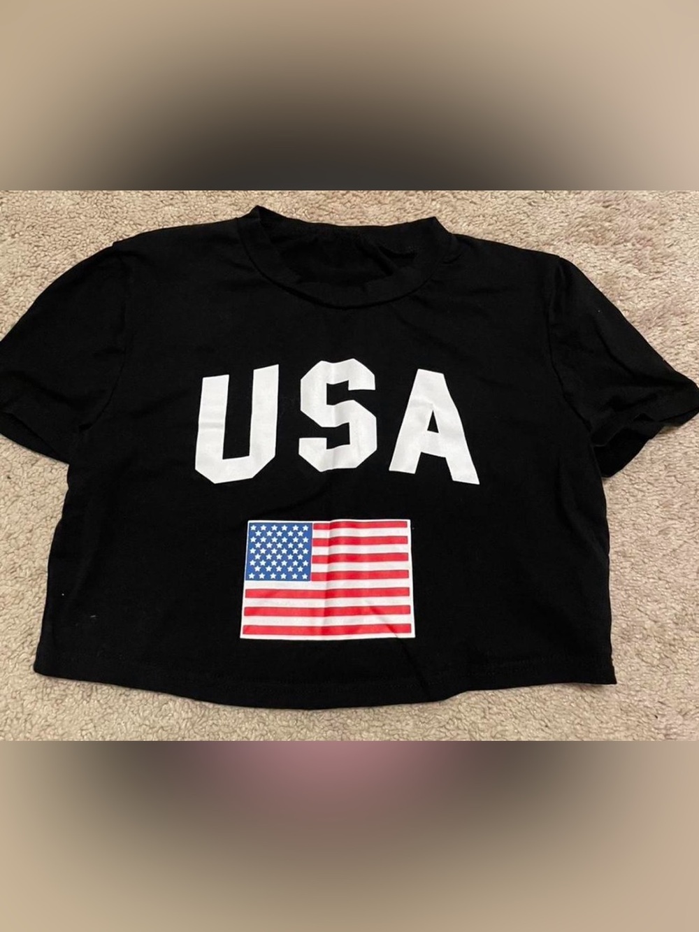 SHEIN Black Cropped USA Graphic Tee with Flag